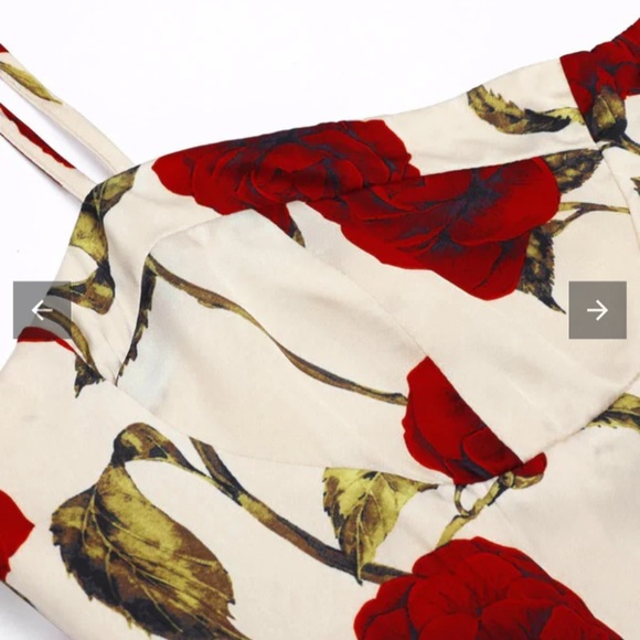 Retro Stage 1960s suspender pencil dress in red rose print - Picture 4 of 5